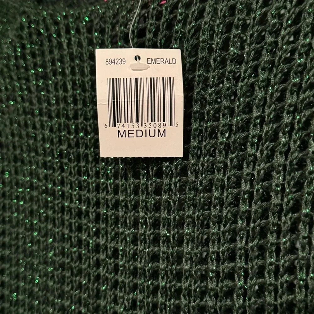 NWT SAY WHAT? Open Knit Long Sleeve Emerald Green Metallic Sweater Size Medium - Picture 4 of 4